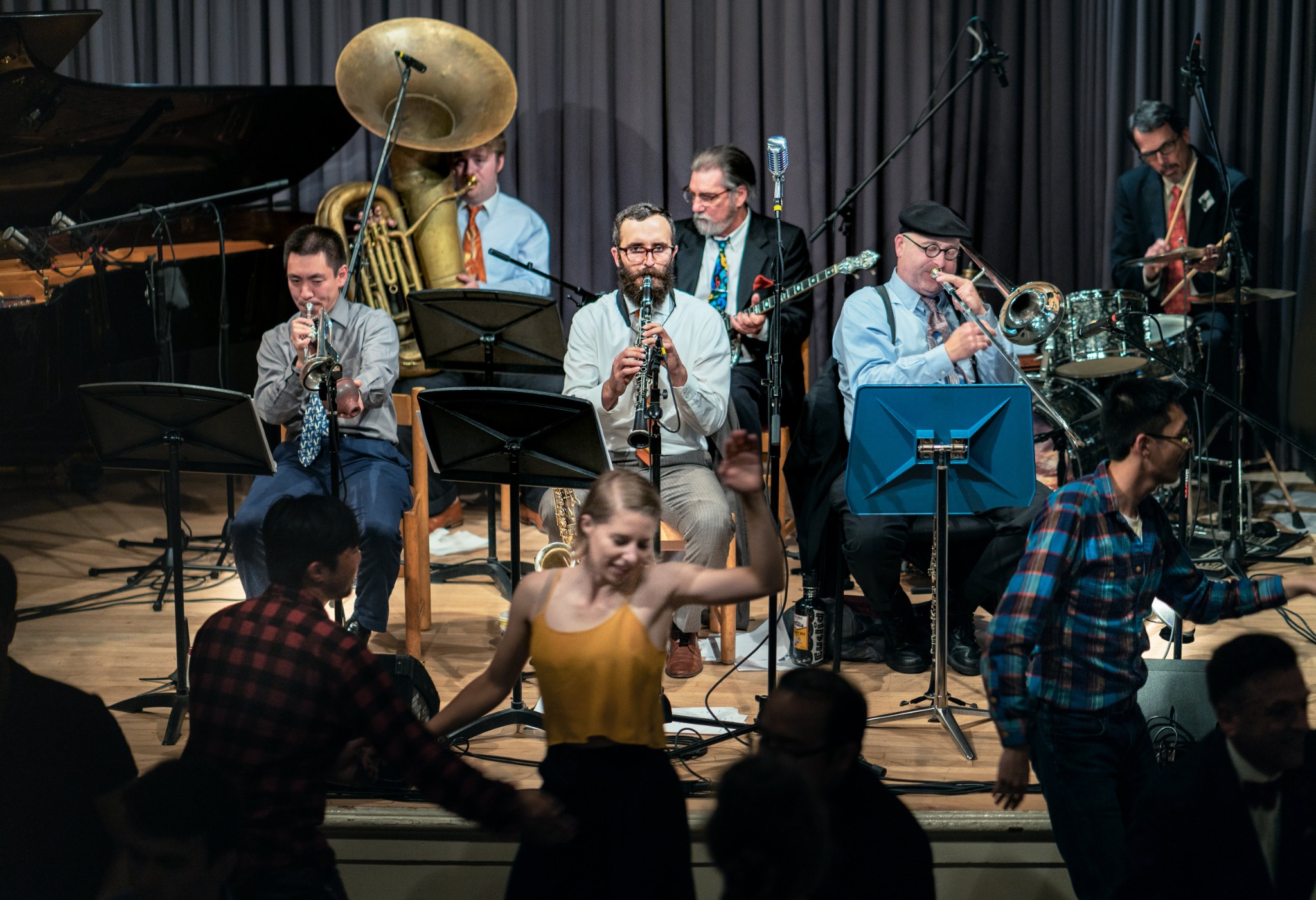 Silver Bell Jazz Band performing with a full ensemble for swing dancers